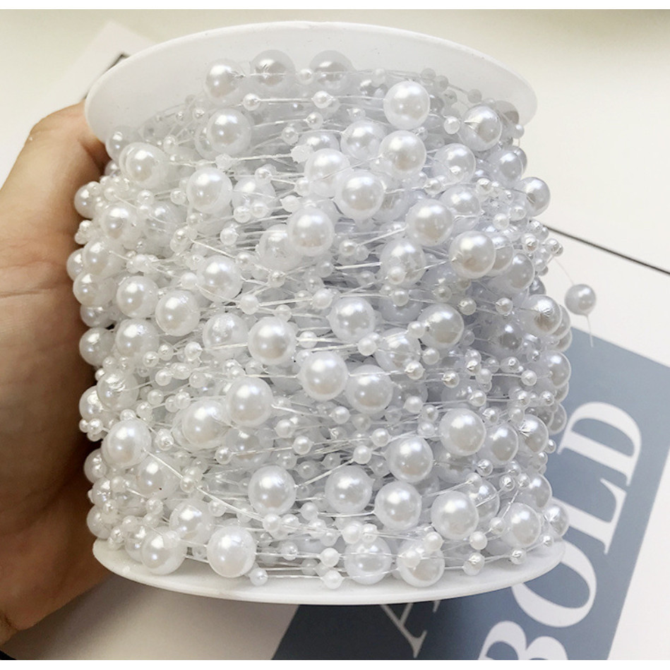 1yard Fishing Line Artificial Pearls Beads Chain Garland Flowers Wedding Party Decoration Brides Headgear 满天星鱼线珠链 (614L) - Image 11