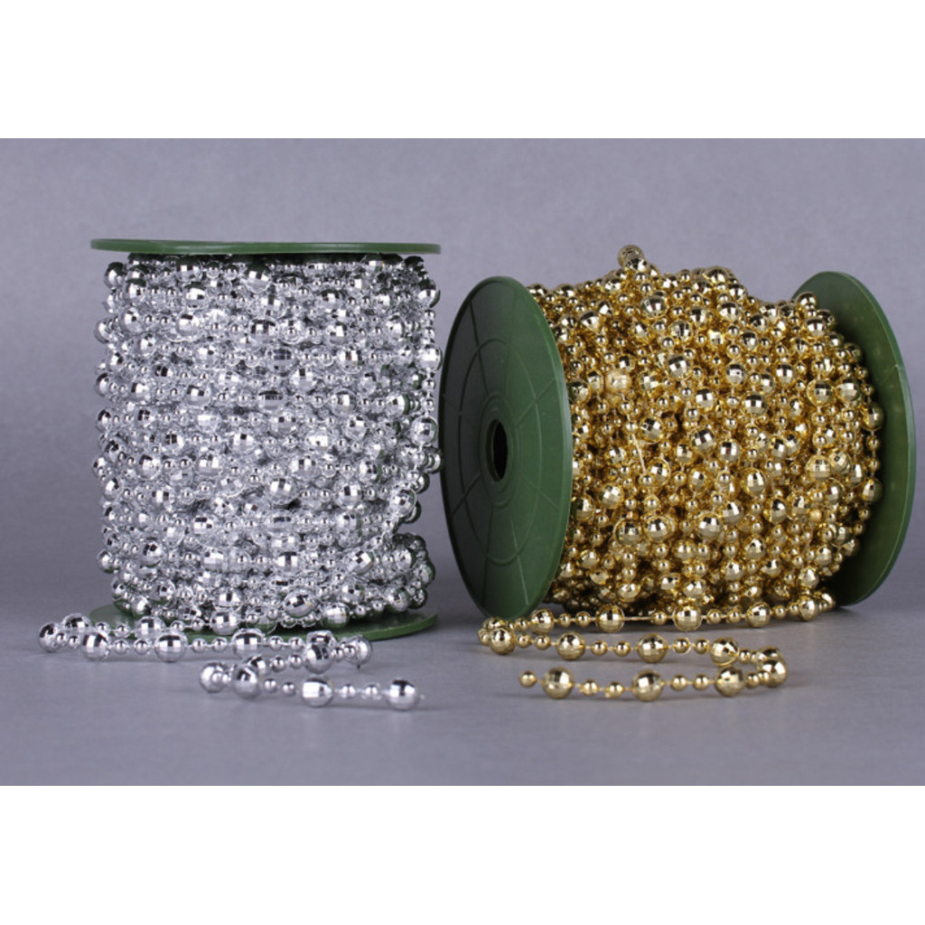 1yard 8+4mm Christmas Bead Chain Pendant Christmas Tree Decoration Pearl Beads Chain Ornament 电镀金银色珠链 (1159L) - Image 6