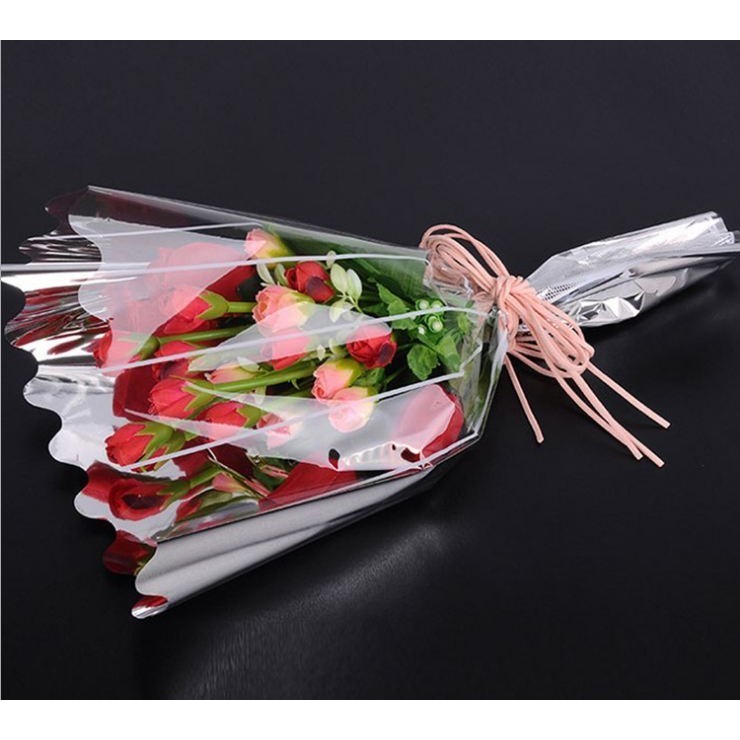 20pcs Flower Wrapping Paper Silver Line Branch Bag OPP Waterproof Cellophane Fresh Bouquet Packaging(565L) - Image 2