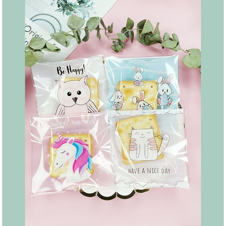 100pcs 10x10cm Cute Cat Cartoon Gifts Bags Cookie Packaging Self-adhesive Plastic Bags For Biscuits Candy Food (1268L) - Image 2