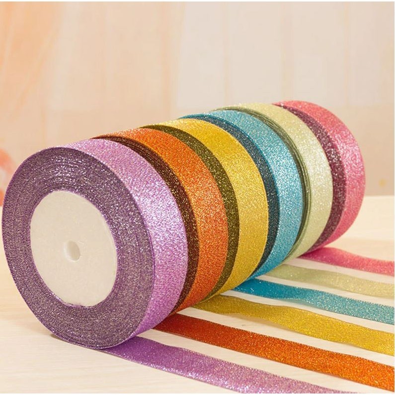 25Yard 22M 1'' Handmade Silver Metallic Glitter Ribbons For DIY Crafts Sewing Fabric Christmas Party Wedding (1162L) - Image 4