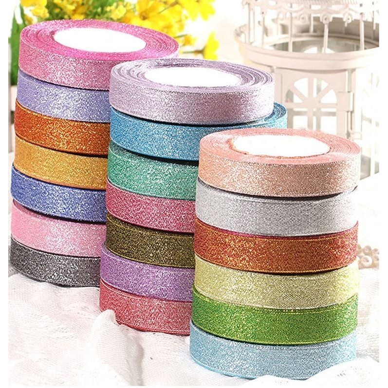 25Yard 22M 1'' Handmade Silver Metallic Glitter Ribbons For DIY Crafts Sewing Fabric Christmas Party Wedding (1162L)
