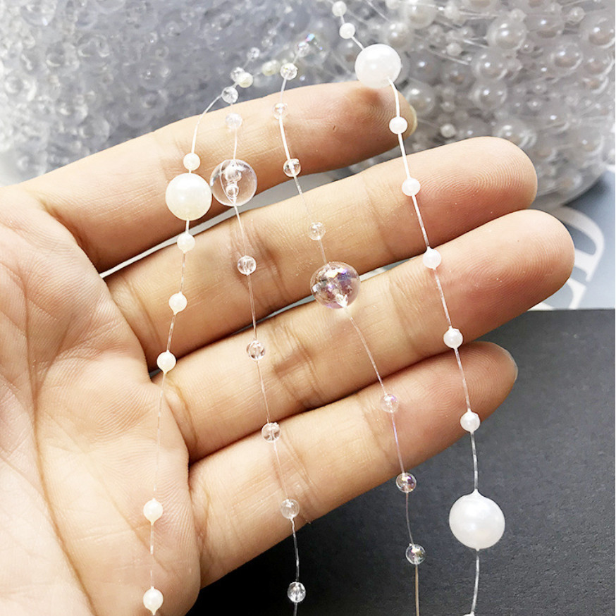 1yard Fishing Line Artificial Pearls Beads Chain Garland Flowers Wedding Party Decoration Brides Headgear 满天星鱼线珠链 (614L) - Image 8