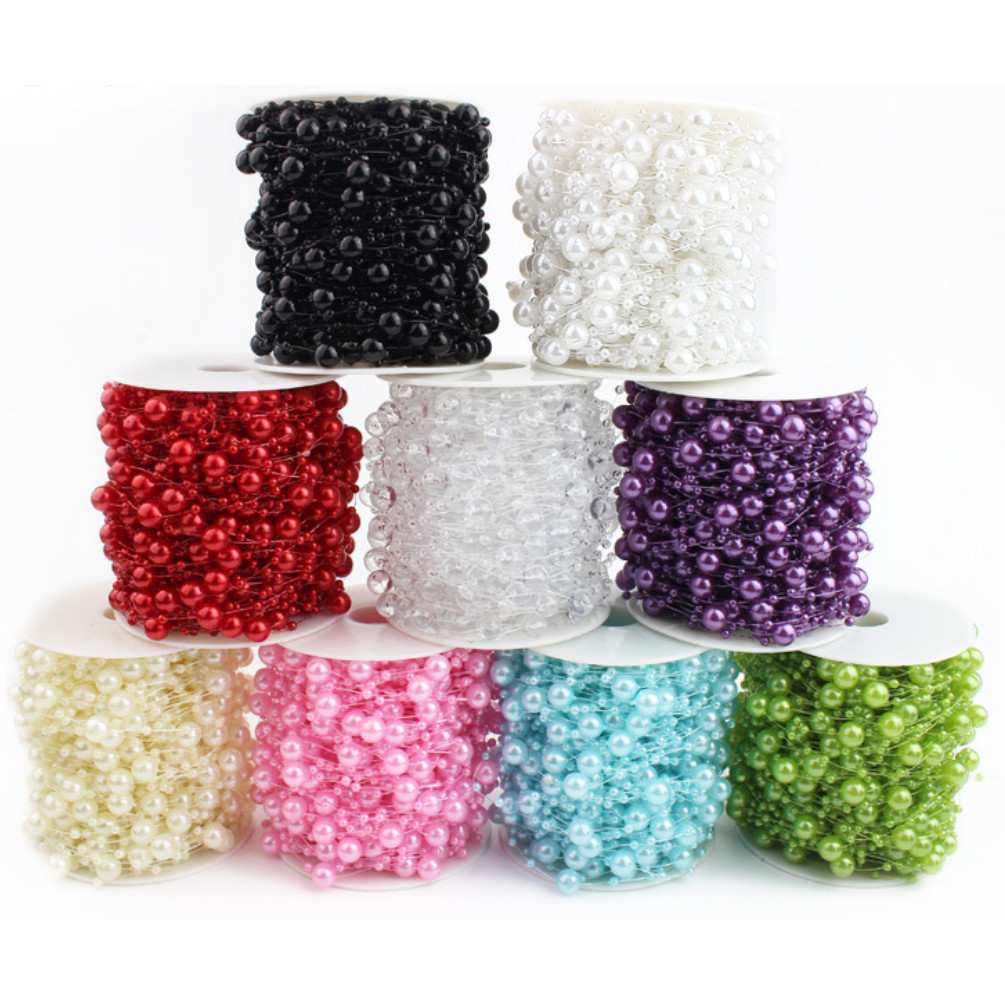 1yard Fishing Line Artificial Pearls Beads Chain Garland Flowers Wedding Party Decoration Brides Headgear 满天星鱼线珠链 (614L)