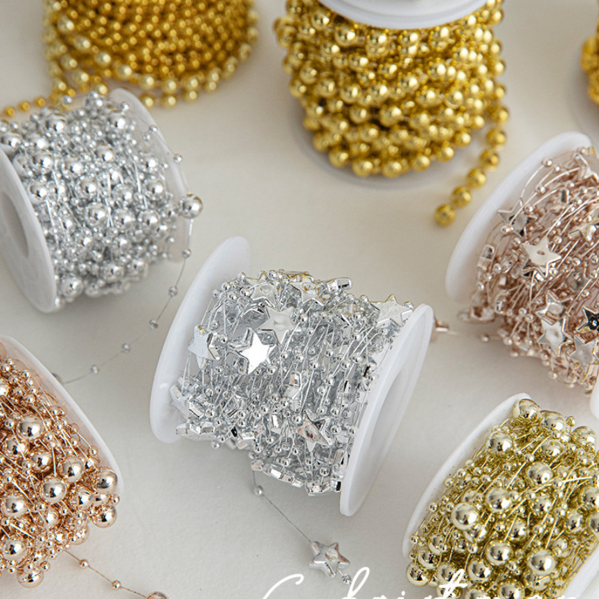 1yard 8mm Christmas Bead Chain Pendant Christmas Tree Decoration Pearl Beads Chain Ornament Christmas 电镀珠串珠 (619L) - Image 7