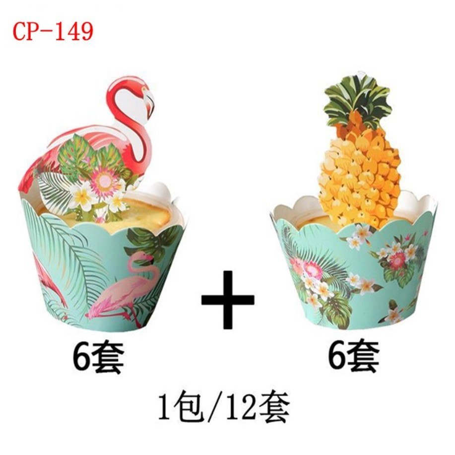 12set Birthday Unicorn Cupcake Toppers and Wrappers Birthday Cake Decorations Unicorn Themed Party 独角兽围边独角兽插旗卡片(576L) - Image 2
