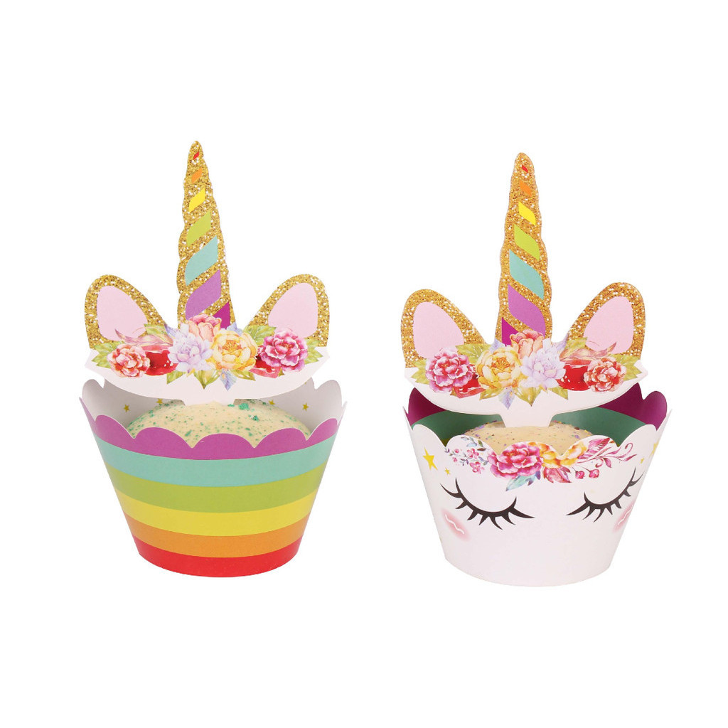 12set Birthday Unicorn Cupcake Toppers and Wrappers Birthday Cake Decorations Unicorn Themed Party 独角兽围边独角兽插旗卡片(576L) - Image 6