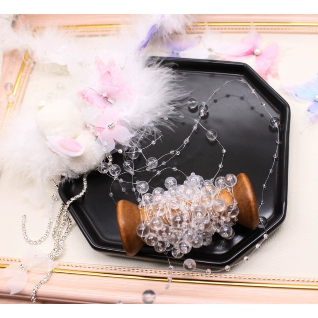 1yard Fishing Line Artificial Pearls Beads Chain Garland Flowers Wedding Party Decoration Brides Headgear 满天星鱼线珠链 (614L) - Image 4
