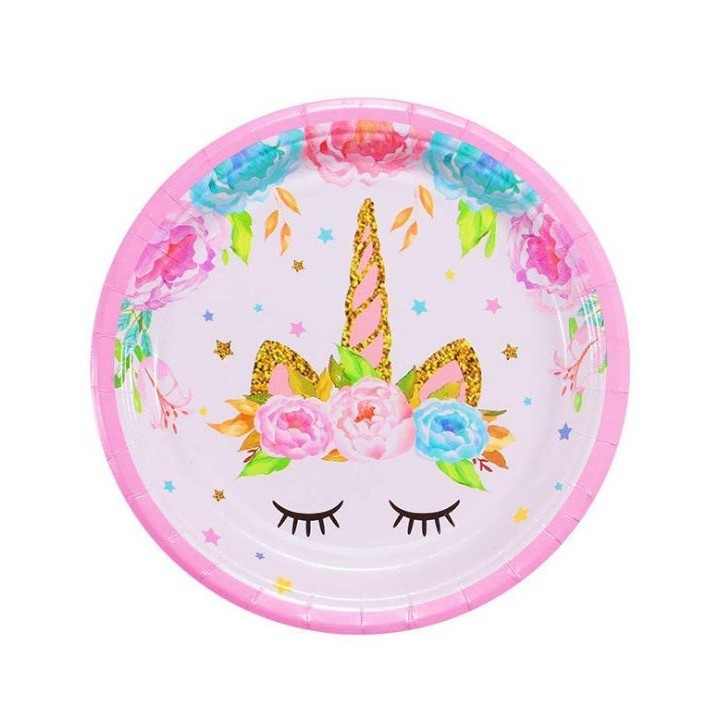 10pcs 7inch 9inch diameter Unicorn design Paper Plates for Kids Unicorn Birthday Party Decoration(740L)