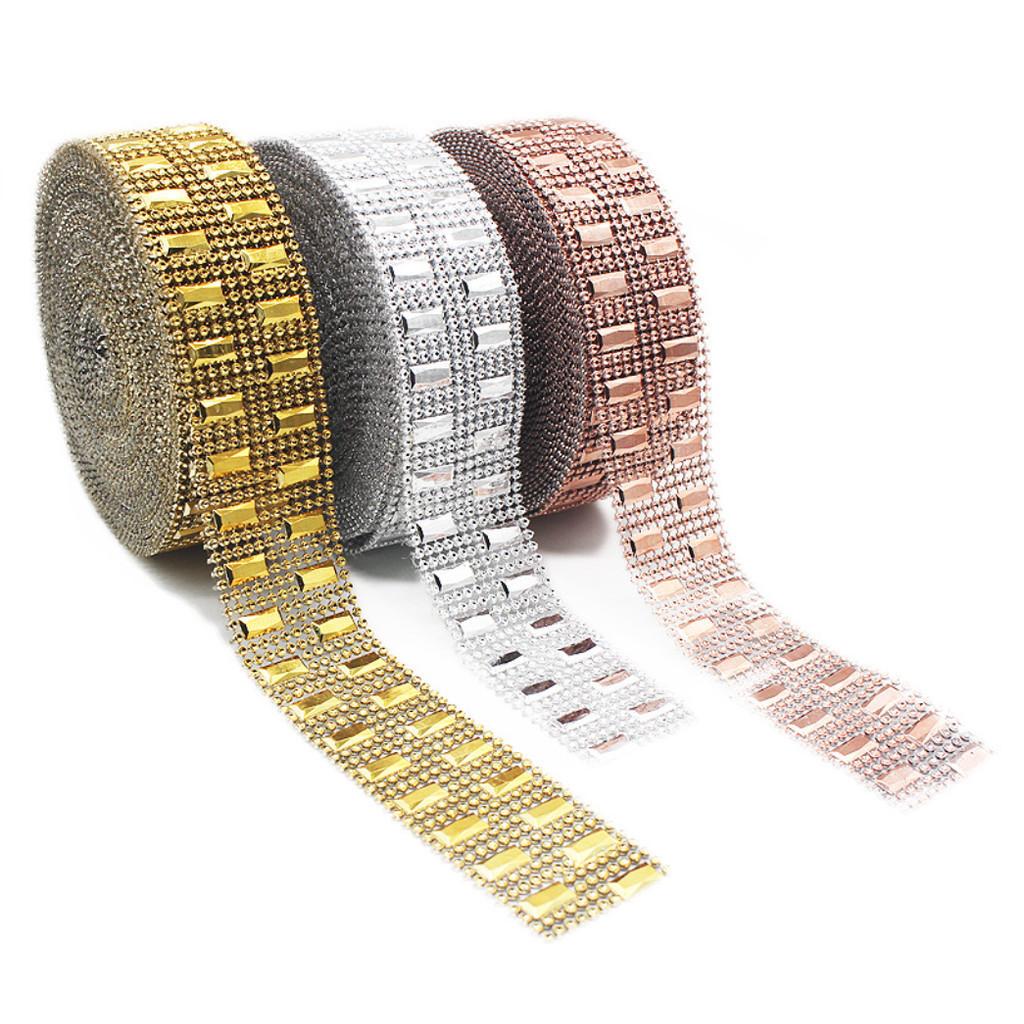 1yard/pack Bling Diamond Mesh Roll Sparkle Acrylic Party Birthday Wedding Table Cake Rhinestone Wrap 塑料仿钻线排钻 (621L) - Image 2