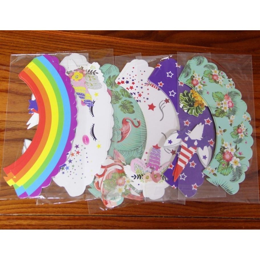 12set Birthday Unicorn Cupcake Toppers and Wrappers Birthday Cake Decorations Unicorn Themed Party 独角兽围边独角兽插旗卡片(576L) - Image 5