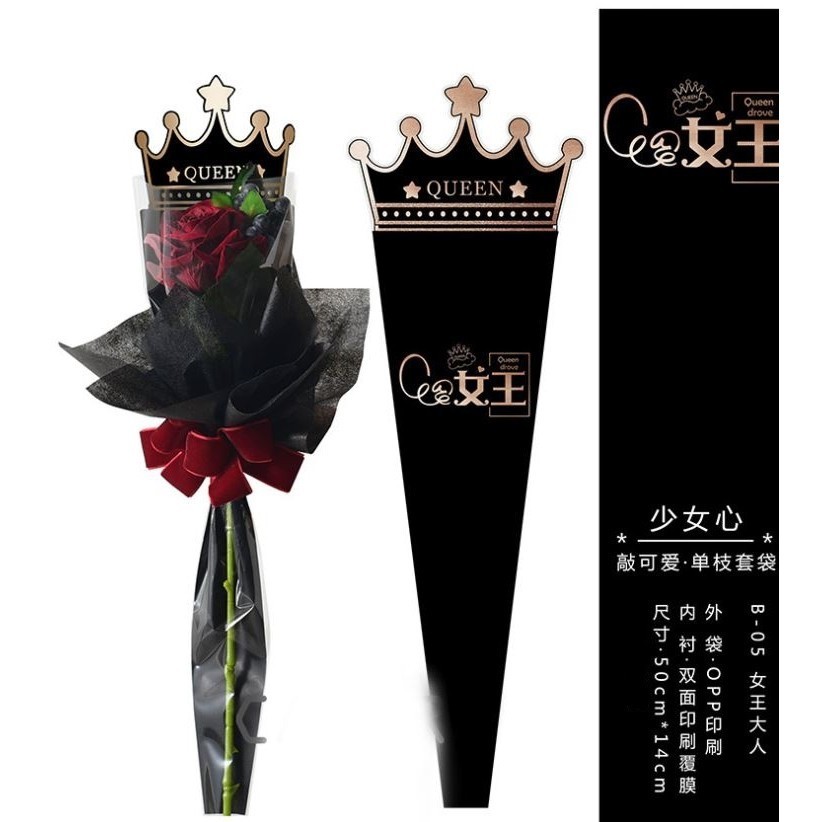 5pcs Cartoon Single Flower Rose Box Bouquet Wrapping Paper PVC Triangular Box Plastic Paper Bags Boxes Cases (1530L) - Image 9