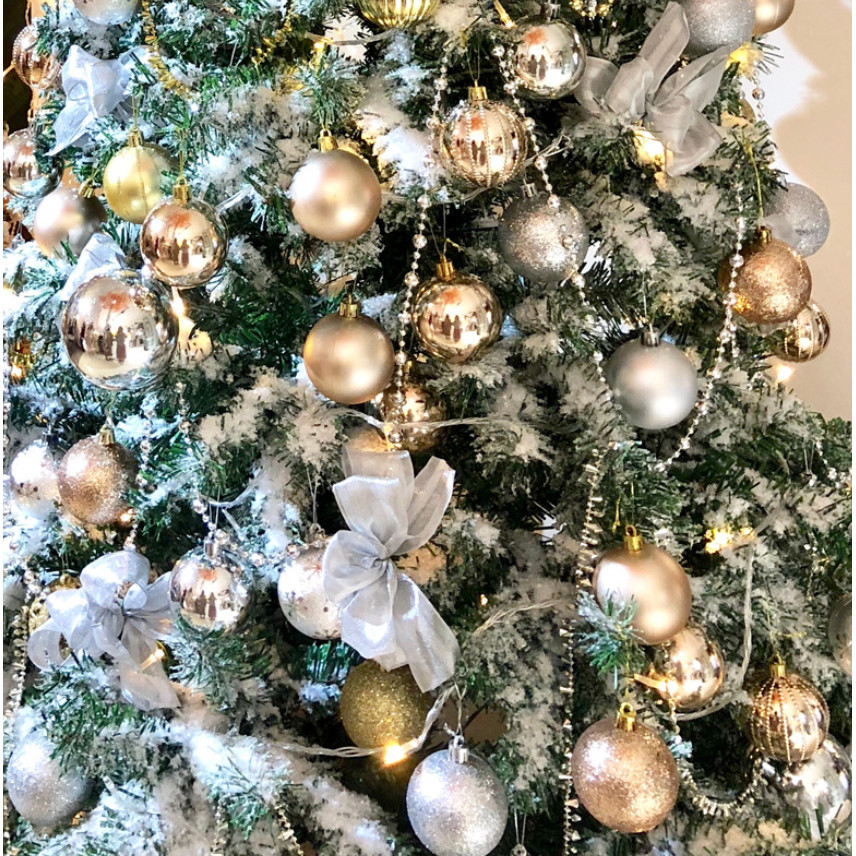 1yard 8+4mm Christmas Bead Chain Pendant Christmas Tree Decoration Pearl Beads Chain Ornament 电镀金银色珠链 (1159L) - Image 4