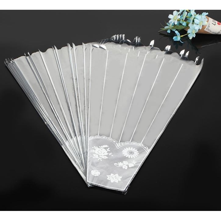20pcs Flower Wrapping Paper Silver Line Branch Bag OPP Waterproof Cellophane Fresh Bouquet Packaging(565L) - Image 4
