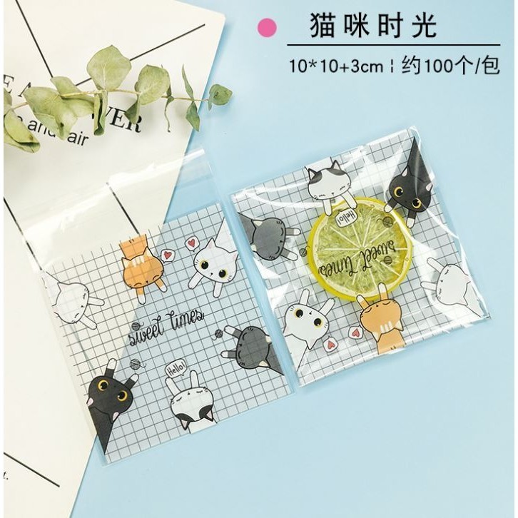 100pcs 10x10cm Cute Cat Cartoon Gifts Bags Cookie Packaging Self-adhesive Plastic Bags For Biscuits Candy Food (1268L) - Image 11