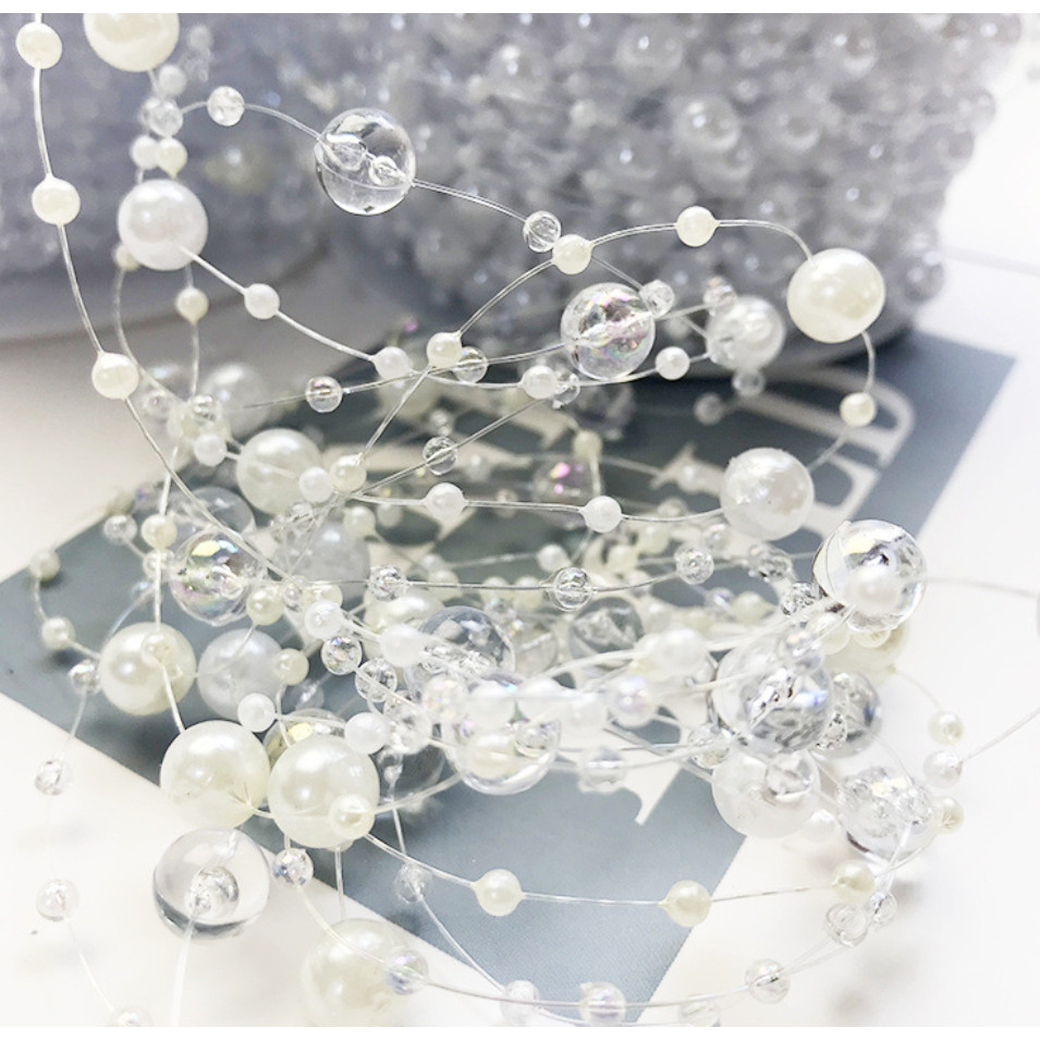 1yard Fishing Line Artificial Pearls Beads Chain Garland Flowers Wedding Party Decoration Brides Headgear 满天星鱼线珠链 (614L) - Image 5