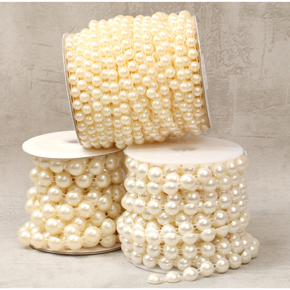 1yard/pack 6mm~10mm Half Round Pearl Beads Chain Garland Flowers Acrylic Beads For Wedding Decoration 半面定位连线珠链 (613L)