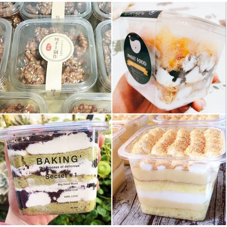 10pcs Transparent square creative disposable cups 420ml thicken plastic cups with lid takeaway package pudding (1489L) - Image 2
