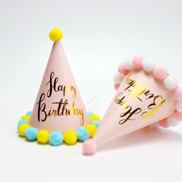 1pc Happy Birthday Hat Party Decoration Children Birthday Gift Kindergarten DIY Handmade Paper Pompom Cap (2949L) - Image 2