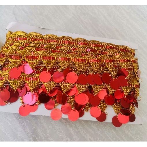 1yard Belly Dance Tassel with Bling Sequins Coins Gold Silver Polyester Curtain Decoration SequinTassel Trim 金银花边 (2974L - Image 11