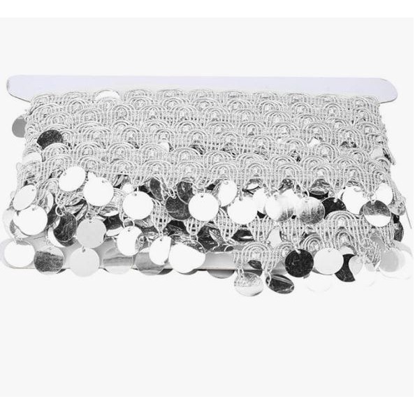 1yard Belly Dance Tassel with Bling Sequins Coins Gold Silver Polyester Curtain Decoration SequinTassel Trim 金银花边 (2974L - Image 8