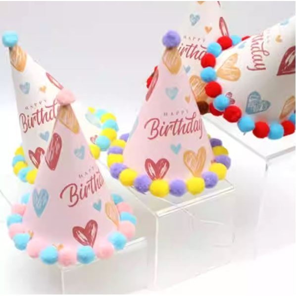 1pc Birthday Hat Children's Day Pompon Paper Hat Decoration Toy Baby One Year Old Party (2948L)