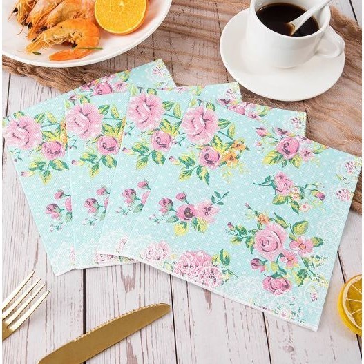 20PCS/Bag Printed Paper Towels Light Luxury Style Floral Napkins Birthday Party Necessities Square Tissue Paper(2964L)