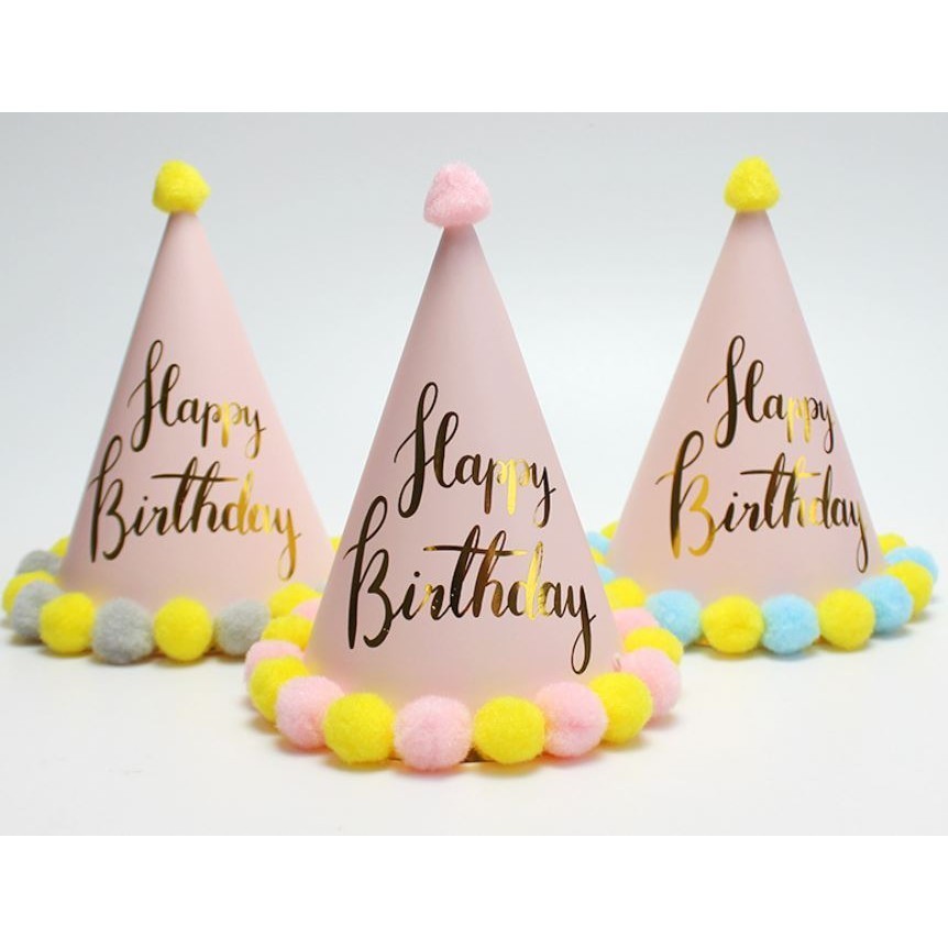 1pc Happy Birthday Hat Party Decoration Children Birthday Gift Kindergarten DIY Handmade Paper Pompom Cap (2949L) - Image 3