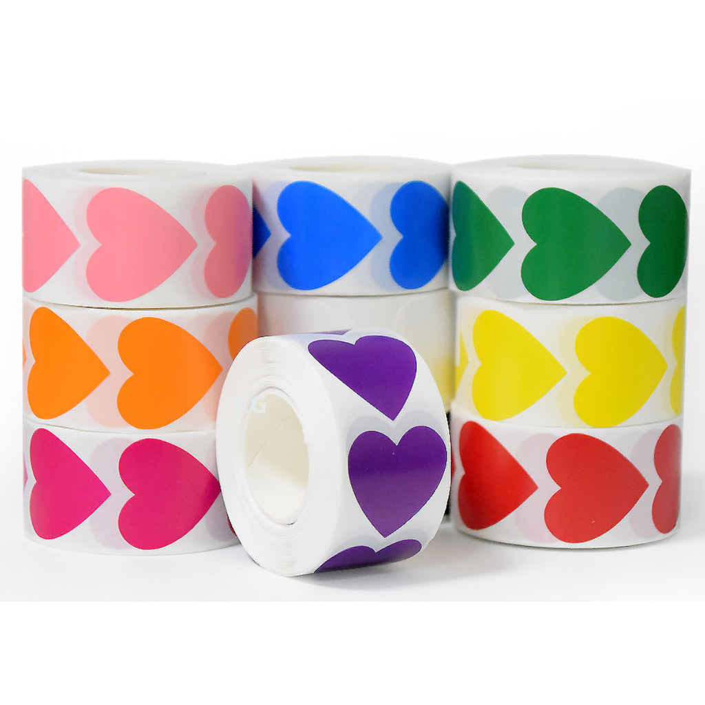 500pcs/roll or 50pcs 1inch color heart decorative wholesale label sealing roll adhesive sticker for gift box爱心贴纸 (3014L) - Image 2