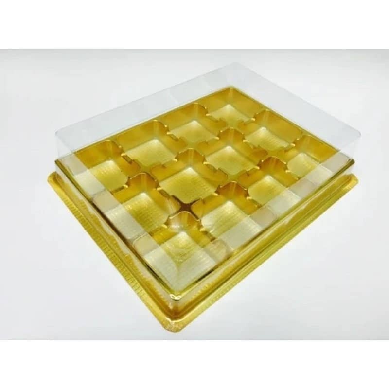 9 and 12 Square Moon Cake Trays Mooncake Packaging Box With Cover Food Container Holder Gold Plastic Cake Box (2959L) - Image 3