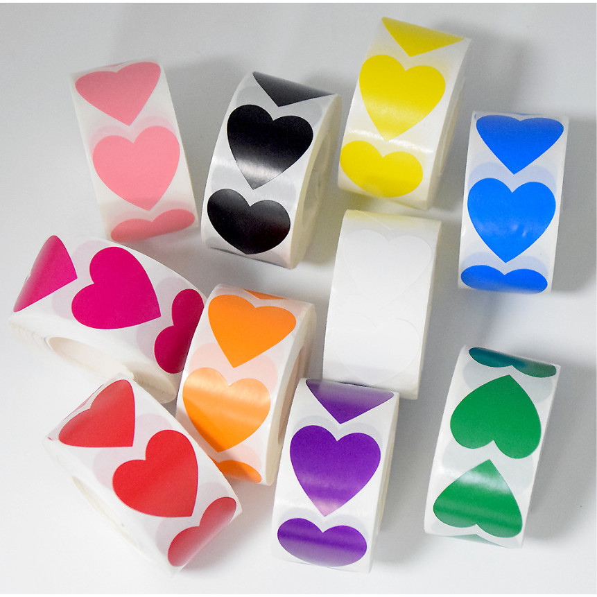 500pcs/roll or 50pcs 1inch color heart decorative wholesale label sealing roll adhesive sticker for gift box爱心贴纸 (3014L) - Image 6