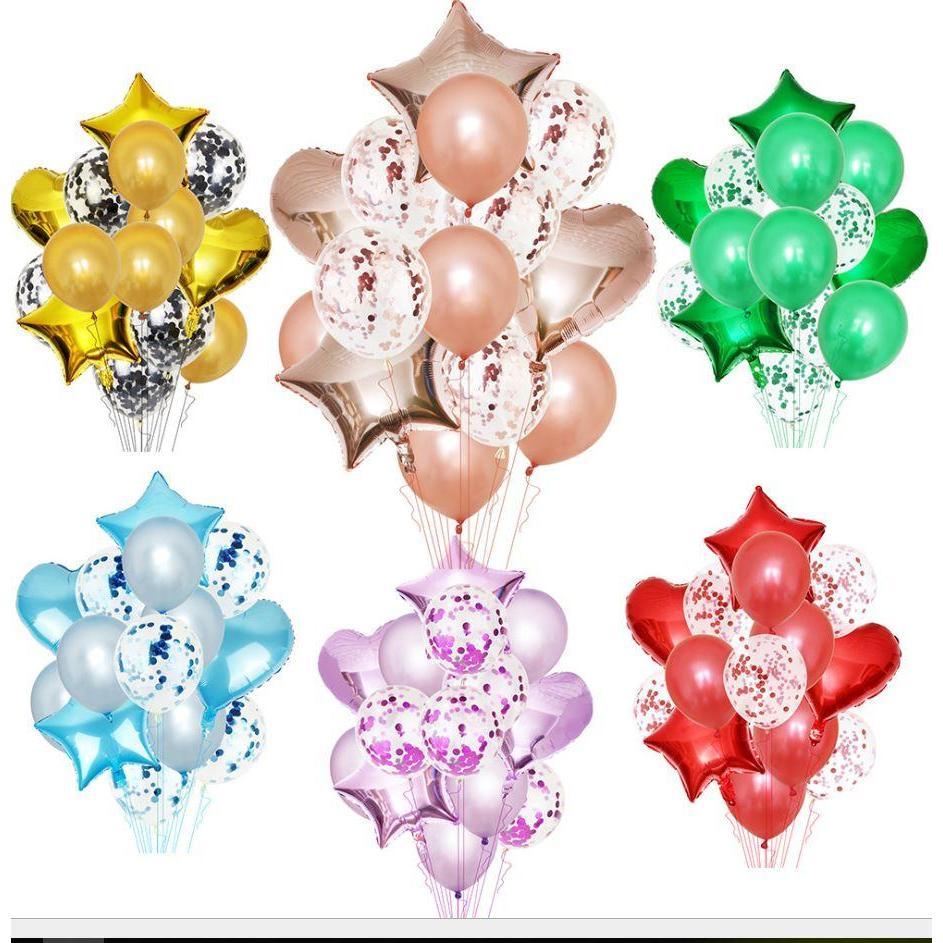 14Pcs 12inch Latex Colorful Balloons Confetti Air Balloons Inflatable Ball Helium Balloon For Birthday Wedding (488L)