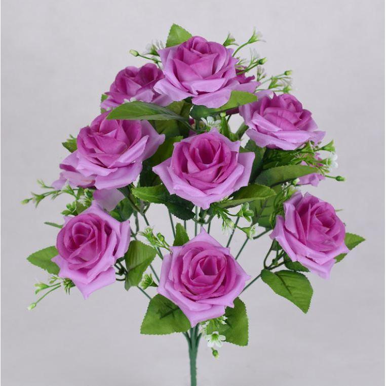 12 Heads Artificial Flowers Rose Gypsophila Bouquet Silk Rose Bouquet DIY Wedding Holding Flowers (669L) - Image 5