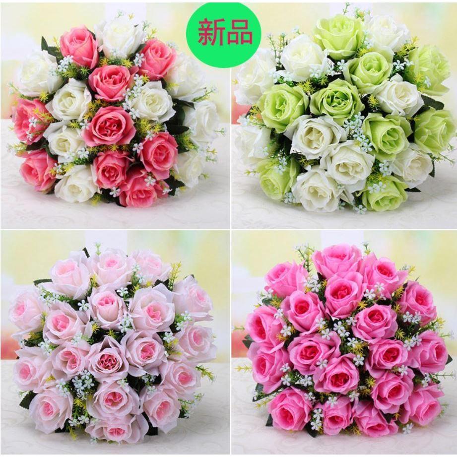 18 Heads Artificial Flowers Rose Gypsophila Bouquet Silk Rose Bouquet DIY Wedding Holding Flowers Roses (665L)