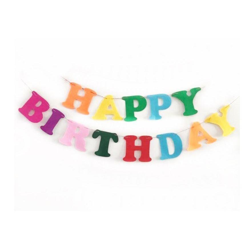 1Set Colorful Non-wovens Happy Birthday Flags Garland Floral Bunting Banners Letter Garlands Baby Kids (986L) - Image 2