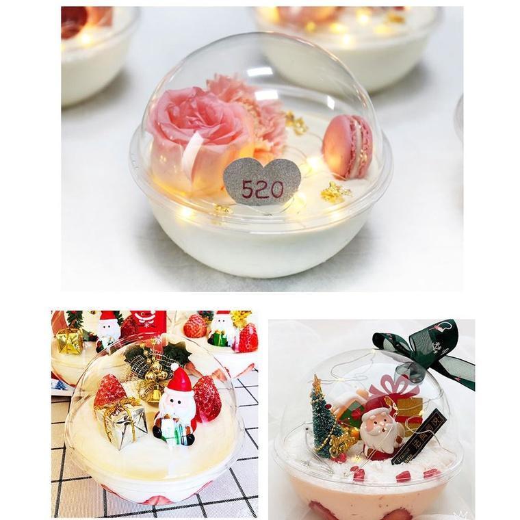 1PC Transparent Plastic Cake Container Ball Shape Cake Container Portable Mousse Ball Round Christmas Cake Dome(1490L) - Image 2