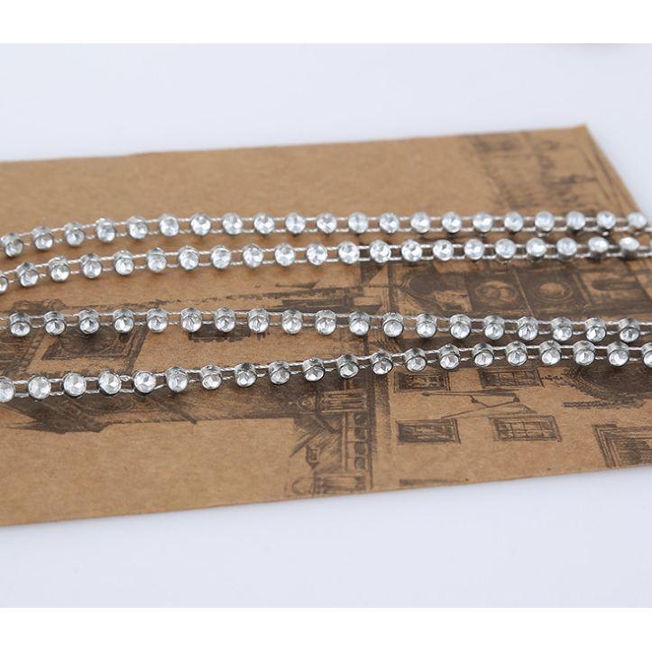 1yard Rhinestone Trim Clear Crystal Stone Chain Round Embellishment Ribbon Sew (924L) - Image 3