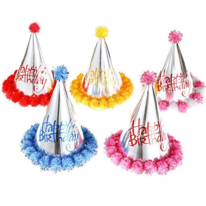 1PCS Birthday party decoration hair ball party hat children adult birthday dress up supplies plush ball party (1935L) - Image 2
