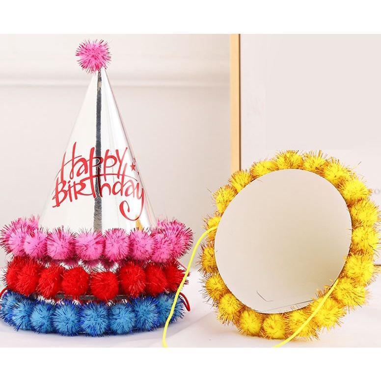 1PCS Birthday party decoration hair ball party hat children adult birthday dress up supplies plush ball party (1935L) - Image 4