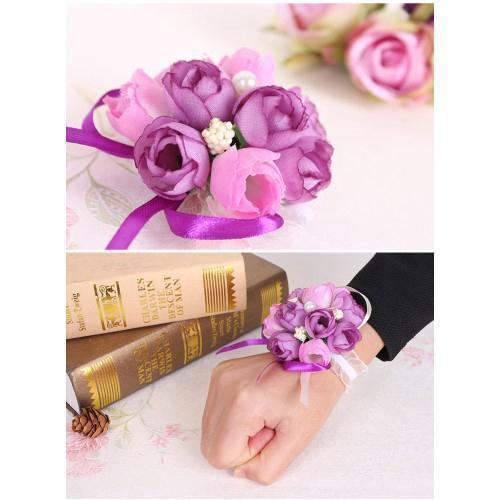 4pcs/pack Hand Flower Wrist Corsages Silk Lace 手腕花韩式婚礼伴娘姐妹手花 (288L) - Image 3