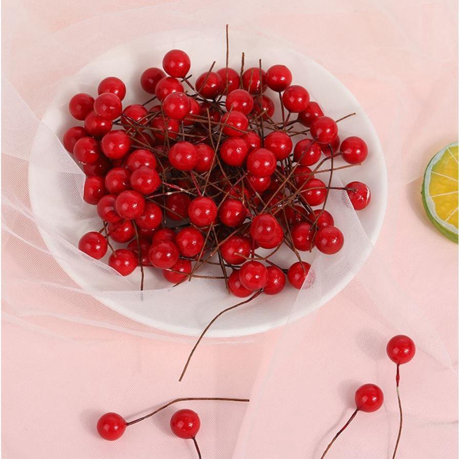 8/10/12/15/20mm Mini Fake Plastic Fruit Small Berries Artificial red cherry Stamen Pearlized Wedding Christmas樱桃小红(275L) - Image 8