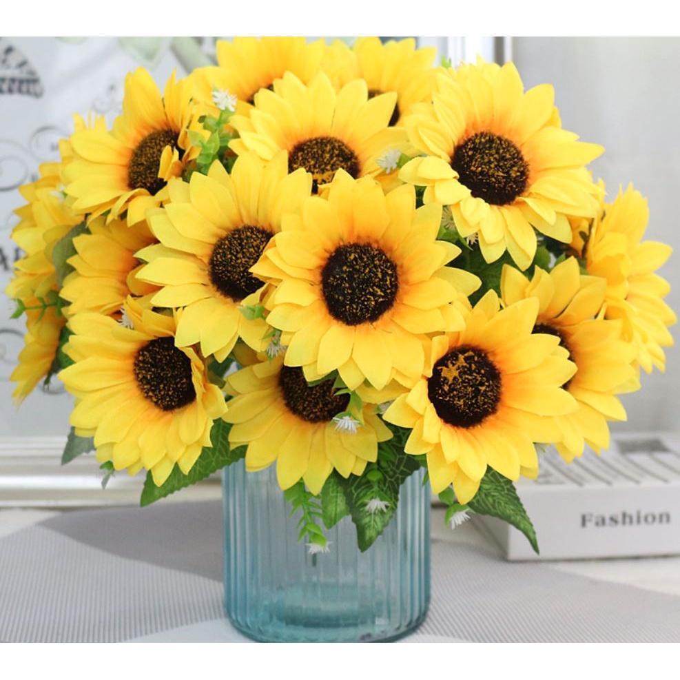 Cute 1 Bunch 7 Heads Sunflower Silk Artificial Flower Bouquet For Home Wedding Decoration 太阳花 (656L)