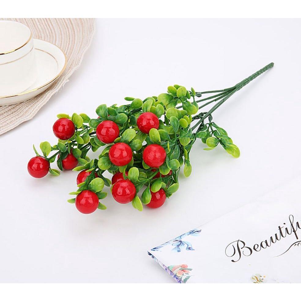 Red 5 branches artificial Eucalyptus Rich fruit bouquet Fake Fruit Simulation Red Stamen Christmas (657L) - Image 4