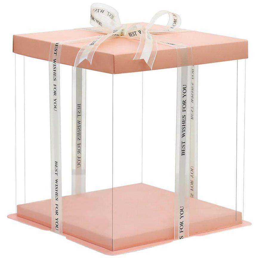 4/6/8/10/12inch Pink Lip And Base Transparent Rectangle Cake Box New Clear Gift Flower Cake Box Dustproof (905L) - Image 16