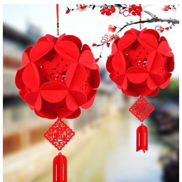 1Pc Spring Festival New Decorative Non-Woven Hollow Stickers Jinfu Word Hydrangea Palace Lanterns (1239L)