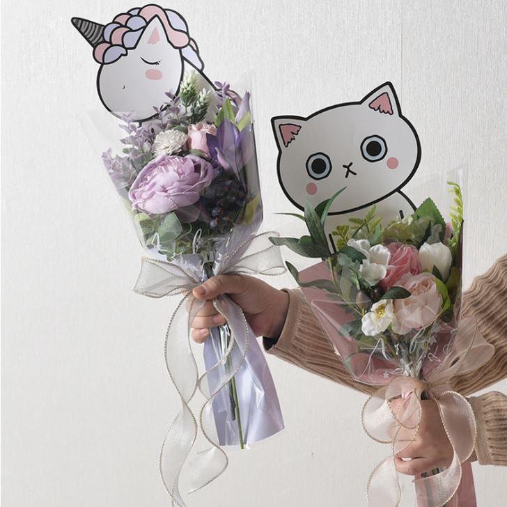 20pcs Cartoon Single Flower Rose Box Bouquet Wrapping Paper PVC Triangular Box Plastic Paper Bags Boxes Cases (1531L) - Image 4