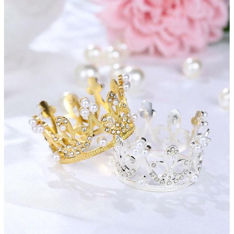 Mini Crown Cake Decoration Princess Topper Pearl Tiara Children Hair Ornaments for WeddingBirthdayPartyCakeDecor (1519L) - Image 3