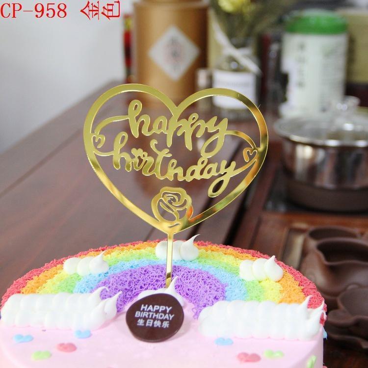 Bear Shape & Diamond, Heart Acrylic Mirror Cake Cards Cakes Flags Dessert 蛋糕装饰插牌 (197L) - Image 11