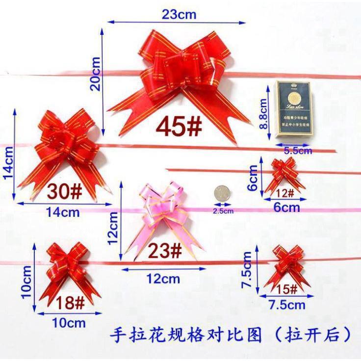 10/5pcs/bag 1.2cm/1.5cm/1.8cm/3cm/4.5cm "XI" Red Flower Bowknot Pull Bow Ribbon Snow Yarn Polyester Pull Flower(318L) - Image 3