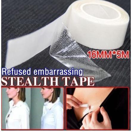 1roll 5M Waterproof Dress Cloth Tape Double-sided Secret Body Adhesive Breast Bra Strip Safe Transparent Clear (1419L)